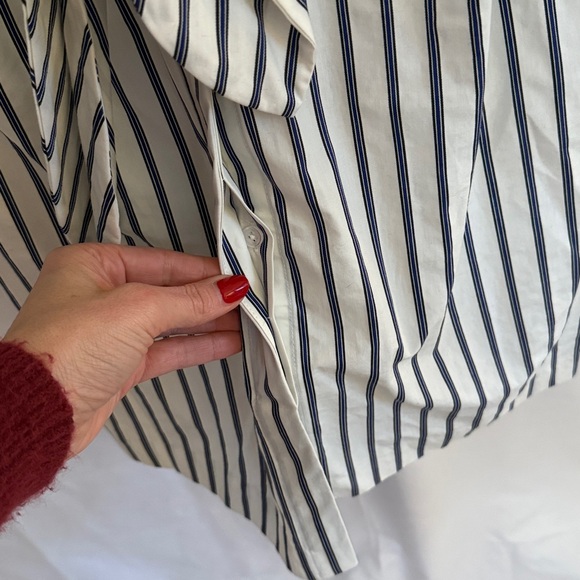 NEW Calvin Klein 100% Cotton Tie Waist Shirt Dress - White Blue Black Stripe  4 - Picture 6 of 13